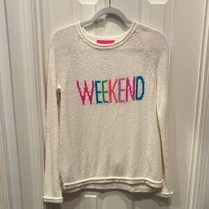 Lilly Pulitzer Cream Sweater with Colorful 'Weekend' Text